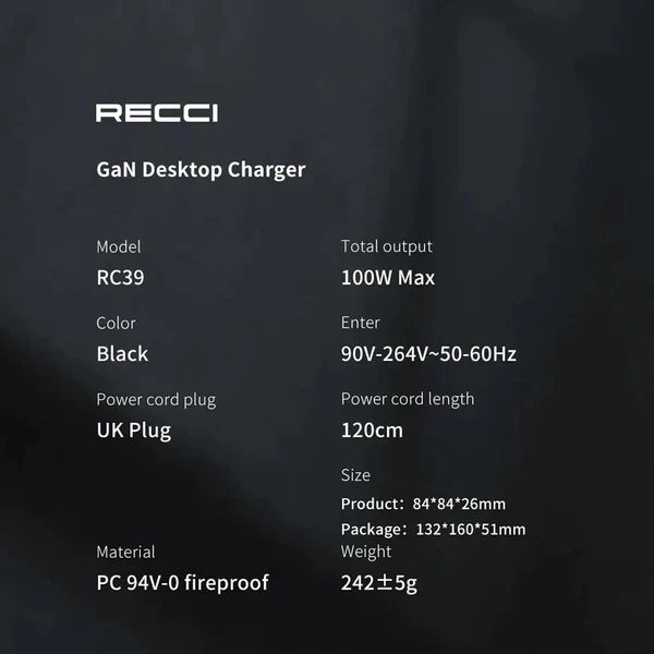 Recci GAN 100W Desktop Charger