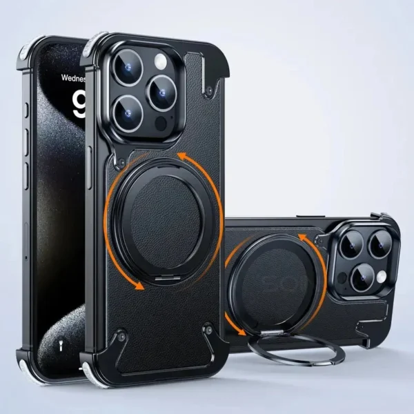 Leather Case with Metal Frame and Rotating Ring Holder