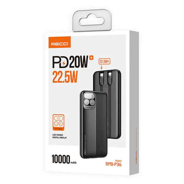 Recci Hawk-Eye Power Bank With Digital Display 10000mAh