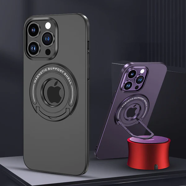 Magnetic Suction Ring Hole Matte Case With Hidden Stand