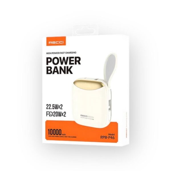Recci Stylish Power Bank Fast Charging with Dual Cable 10000mAh