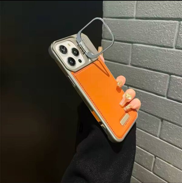 Premium Leather Hollowed-Out Design Case with Aluminum Back Without Frame With Camera Stand