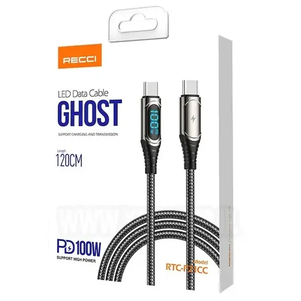 Recci Ghost Led Type-C to Type-C Fast Charging Cable PD 100W / 1.2M