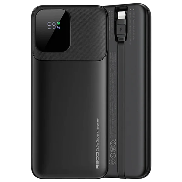 Recci Power Bank 10000mAh 22.5W with Built-In Cables Fast Charging