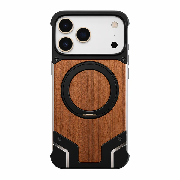 Magnetic Aluminum Metal Frameless Real Wood Case For Iphone 17 Pro max