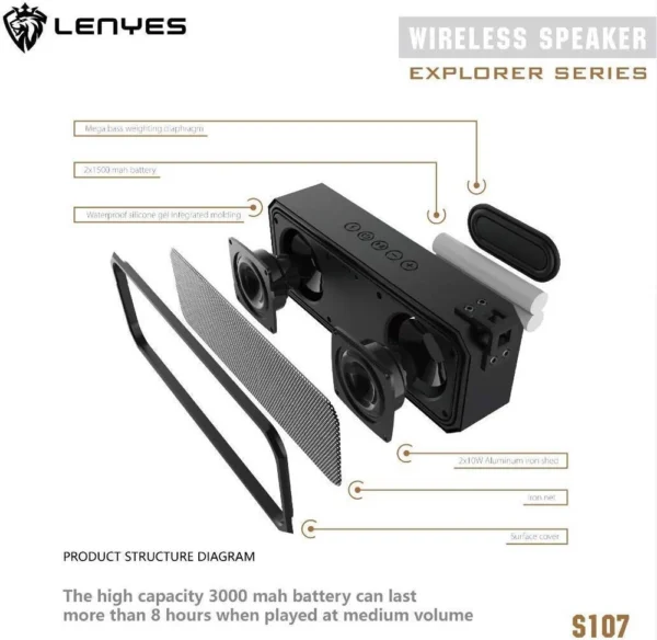 Lenyes Bluetooth 5.3 20W IPX6 Portable Speaker S107