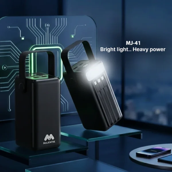 Majentik 60000mAh Power Bank with 22.5W PD Fast Charging & Built-in Cables