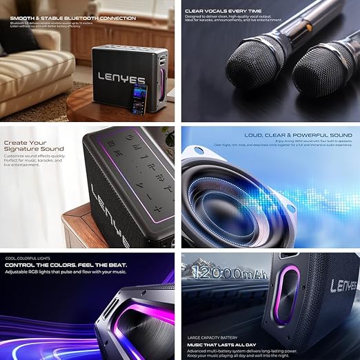 Lenyes 150W Bluetooth Party Speaker with Dual Wireless Microphones S861