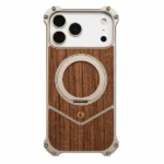 Magnetic Metal Premium Wooden Frameless Case For Iphone 17 Pro max