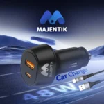 Majentik 48W Fast Car Charger with Fast Charging Data Cable