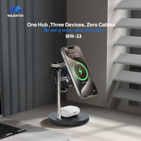 Majentik 3-in-1 Wireless Charging Stand 25W with Smart Cooling System