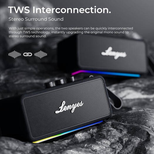 Lenyes 90W Portable Bluetooth Speaker with RGB Lights and Power Bank S876