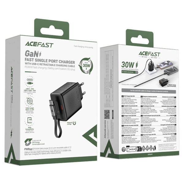 ACEFAST GaN 30W Wall Charger with Built-in USB-C Cable A110