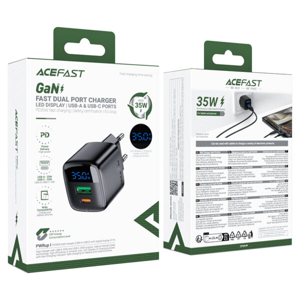 ACEFAST GaN 35W Dual-Port Wall Charger with LED Display A116