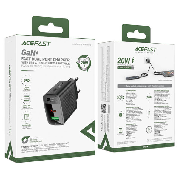 ACEFAST GaN 20W Dual-Port Shell Texture Wall Charger A78