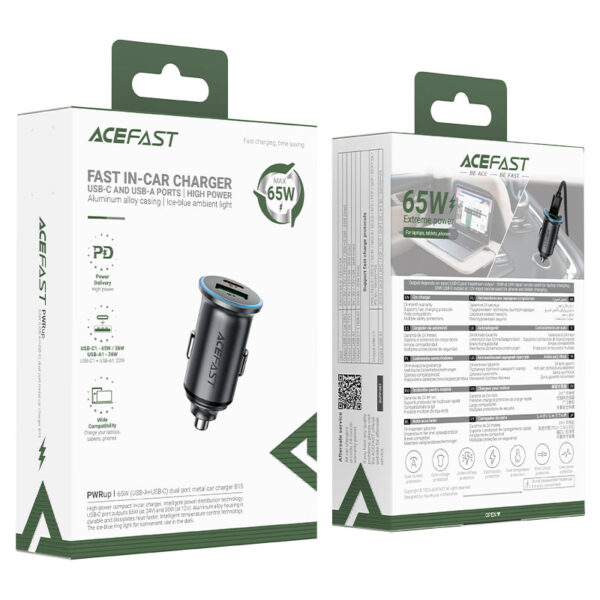 ACEFAST 65W Dual USB-C Aluminum Car Charger B15