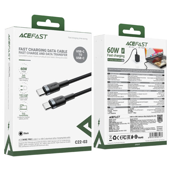 ACEFAST Charging Data Cable USB-C to USB-C 60W C22-03