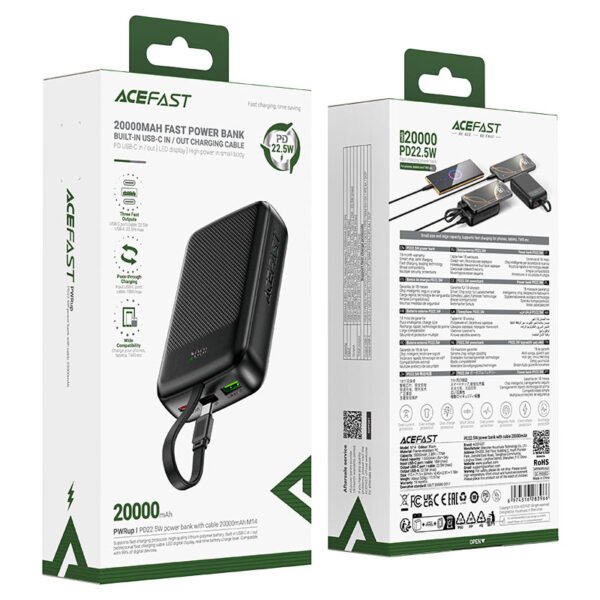 ACEFAST 20000mAh 22.5W Fast Charge Power Bank with Built-in Cable M14