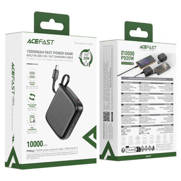 ACEFAST 10000mAh 22.5W Power Bank with Built-in Cable M15