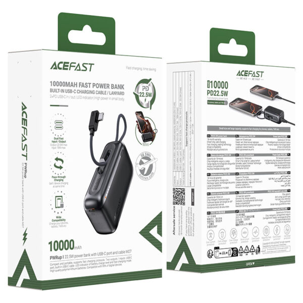 ACEFAST 10000mAh 22.5W Power Bank with Built-in Cable M27