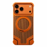 Magnetic Aluminum Metal Frameless Real Wood Case For Iphone 17 Pro max