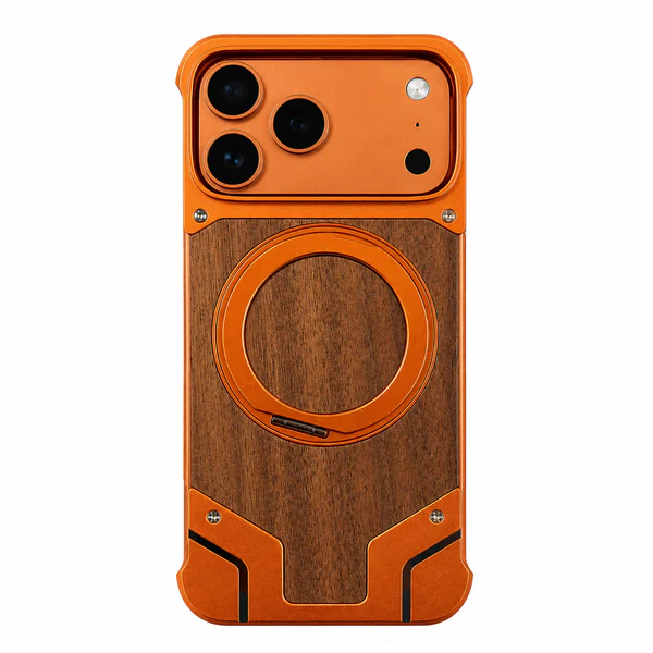 Magnetic Aluminum Metal Frameless Real Wood Case For Iphone 17 Pro max