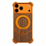 Magnetic Metal Premium Wooden Frameless Case For Iphone 17 Pro max