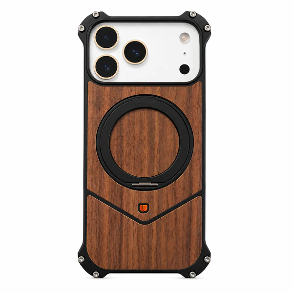Magnetic Metal Premium Wooden Frameless Case For Iphone 17 Pro max