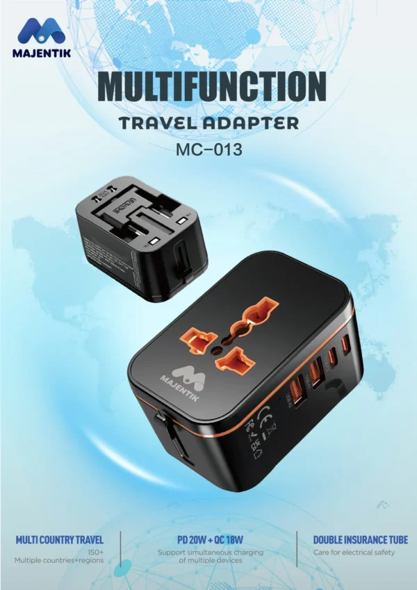 Majentik Universal Travel Adapter with Fast Charging Ports