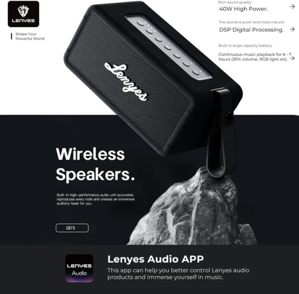 Lenyes Portable Bluetooth Speaker 40W HD Sound with RGB Lights and Power Bank S875