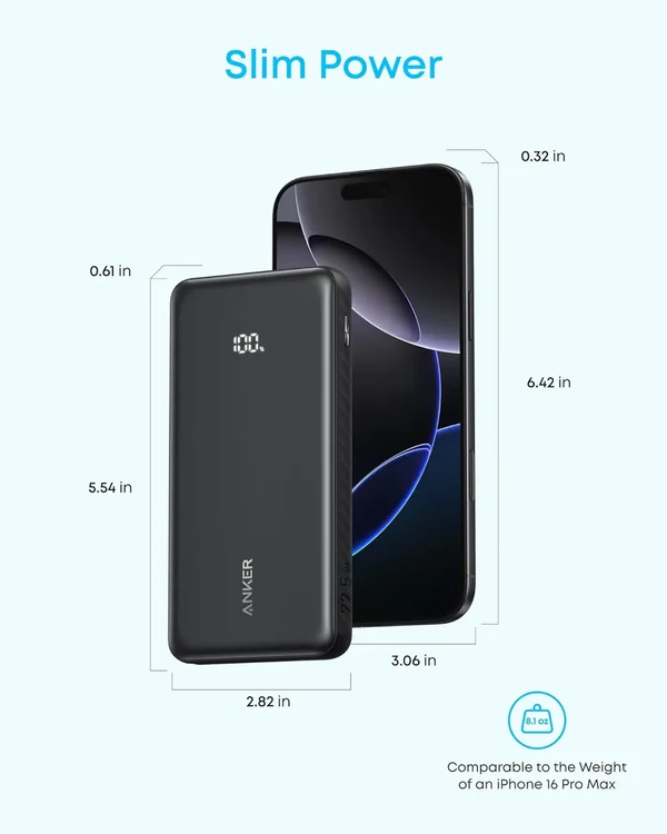 Anker Zolo Power Bank, 10k, 22.5W Max,USB-C In A110D