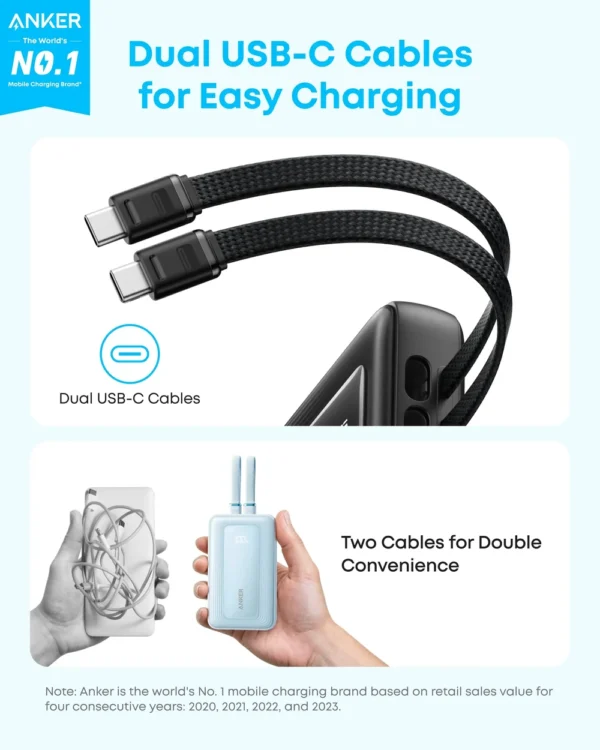 Anker Zolo Power Bank 10000mAh 35W with Built-in Dual USB-C Cable A110L