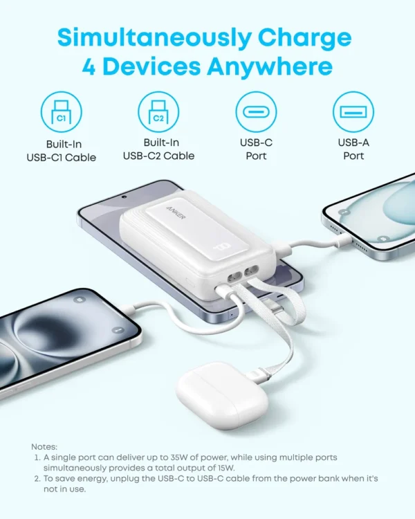 Anker Zolo Power Bank 10000mAh 35W with Built-in Dual USB-C Cable A110L