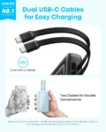 Anker Zolo Power Bank (20K, 45W, Built-In Dual USB-C Cables)A110M