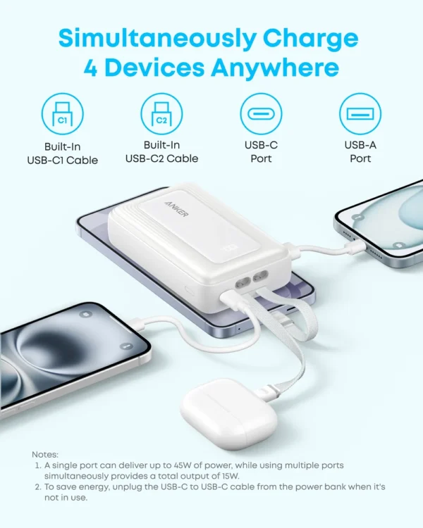 Anker Zolo Power Bank (20K, 45W, Built-In Dual USB-C Cables)A110M