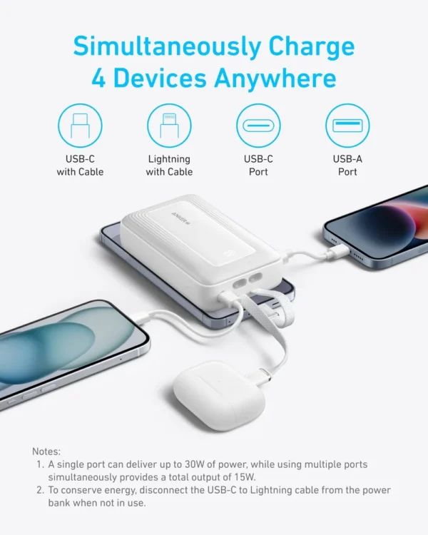 Anker Zolo Power Bank (20000 mAh, Built-In USB-C and Lightning Cable)30W