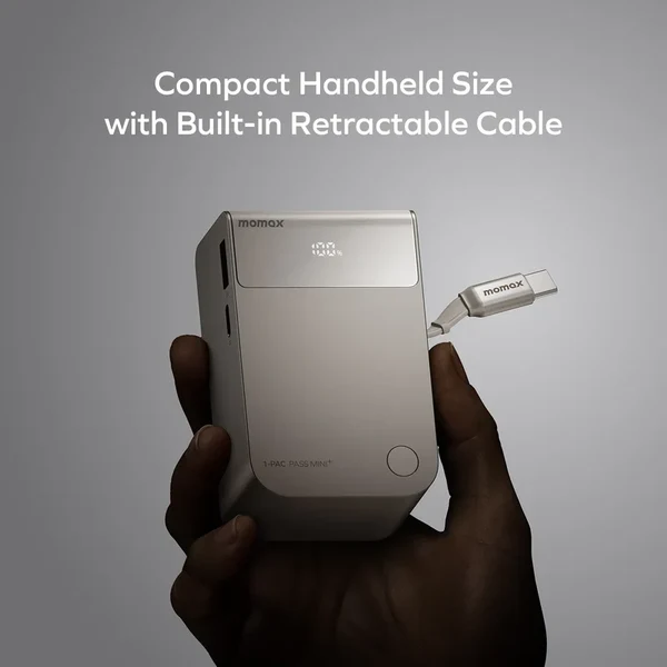Momax 1-Pac Pass Mini⁺ 10000mAh 2in1 Battery Pack with Built-in Retractable Cable 45W