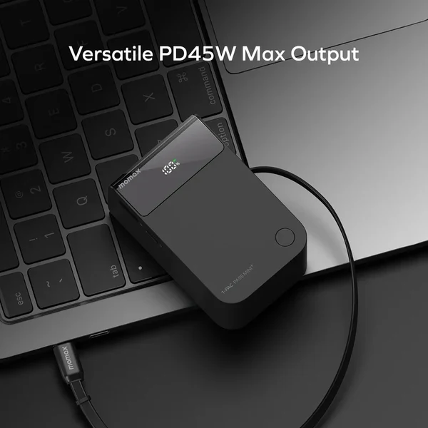 Momax 1-Pac Pass Mini⁺ 10000mAh 2in1 Battery Pack with Built-in Retractable Cable 45W