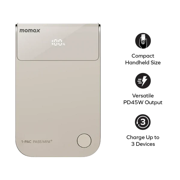 Momax 1-Pac Pass Mini⁺ 10000mAh 2in1 Battery Pack with Built-in Retractable Cable 45W