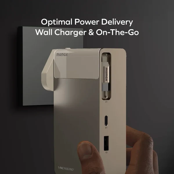 Momax 1-Pac Pass Pro⁺ 10000mAh 3in1 Hybrid GaN Battery Pack with Built-In Retractable Cable (45W)