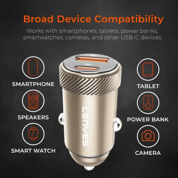 Lenyes 48W PD QC3.0 Dual-Port Mini Car Charger CA57