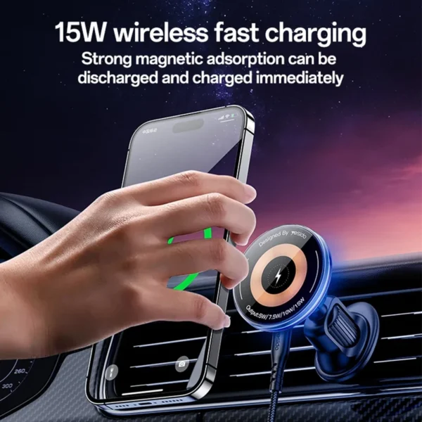 Yesido 15W Magnetic Wireless Charging Car Holder with Flowing Light C308
