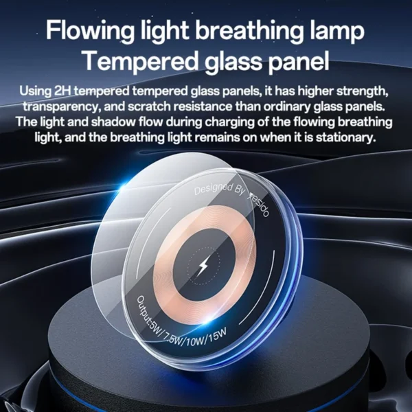 Yesido 15W Magnetic Wireless Charging Car Holder with Flowing Light C308
