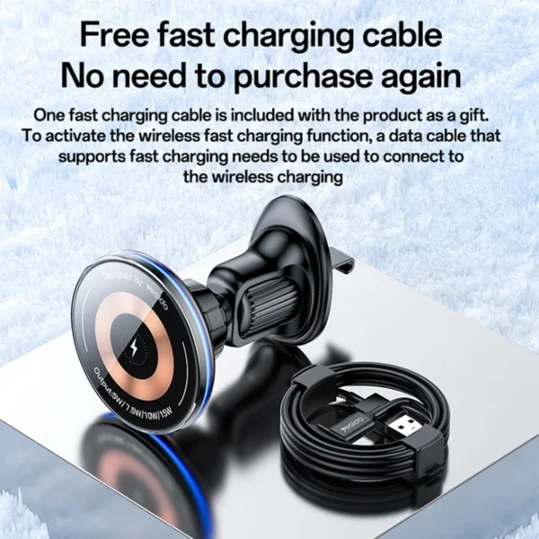 Yesido 15W Magnetic Wireless Charging Car Holder with Flowing Light C308