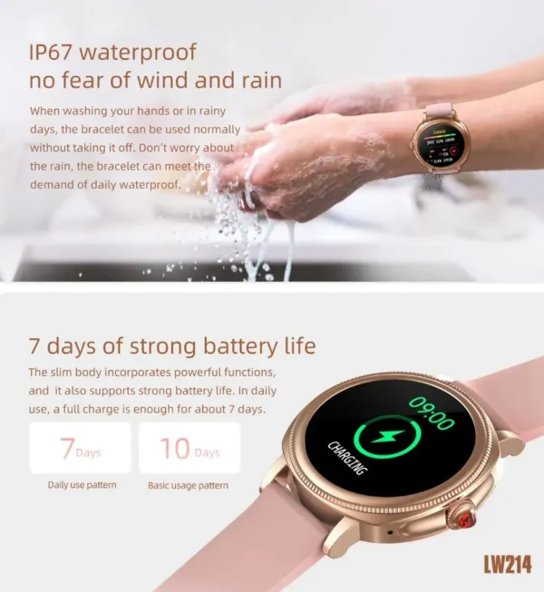 Lenyes Fit Smart Watch Model LW-214 TFT LCD 1.09 Touch Display IP67 waterproof-Rose
