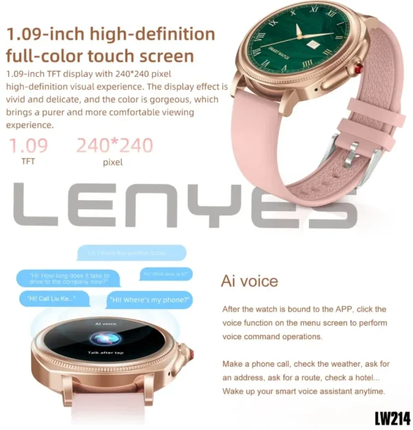 Lenyes Fit Smart Watch Model LW-214 TFT LCD 1.09 Touch Display IP67 waterproof-Rose