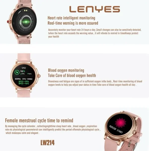 Lenyes Fit Smart Watch Model LW-214 TFT LCD 1.09 Touch Display IP67 waterproof-Rose