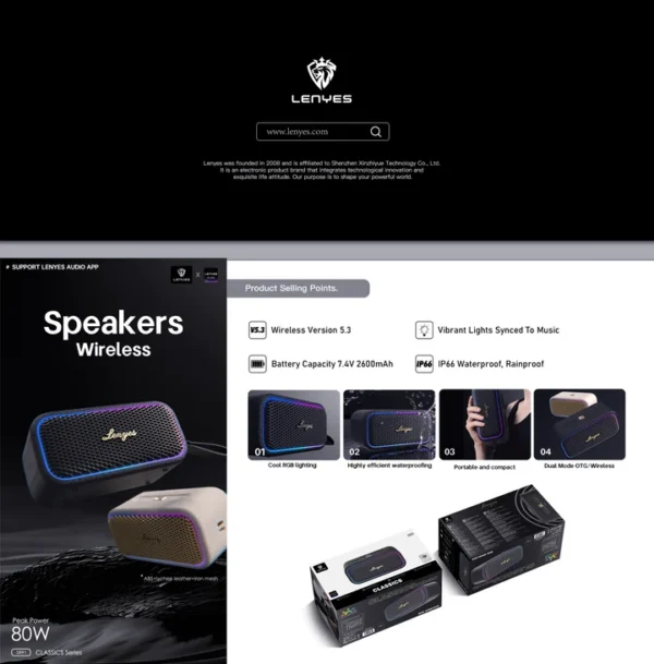 Lenyes 80W Portable Bluetooth Speaker with RGB Lighting S891