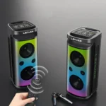 LENYES 360W Powerful Outdoor Speaker with Dual Wireless Microphones & RGB Lights - S883