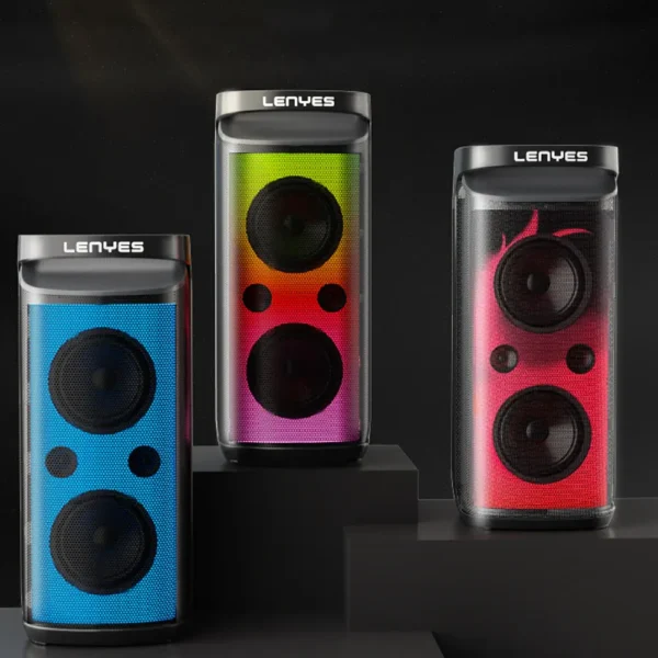 LENYES 360W Powerful Outdoor Speaker with Dual Wireless Microphones & RGB Lights - S883